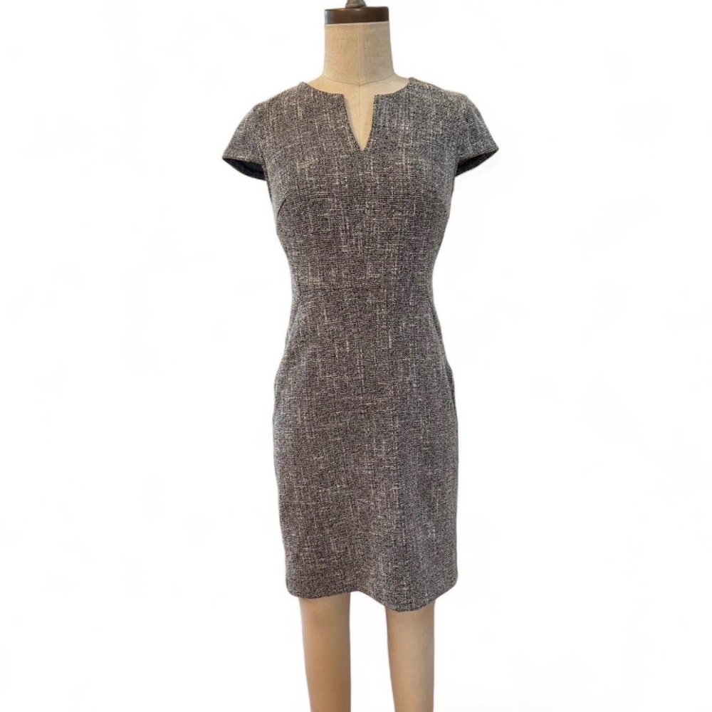 Banana Republic boucle Tweed cap sleeve navy Sheath Dress size 0P knee length